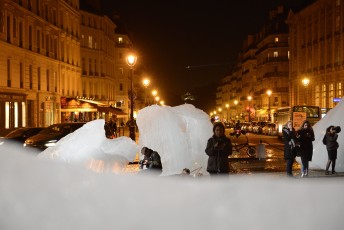 Glacier ice installation 'Ice Watch' at Place du Panthéon, Paris